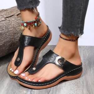 womens  flower  embroidered  arch  support  vintage  casual  wedges  sandals