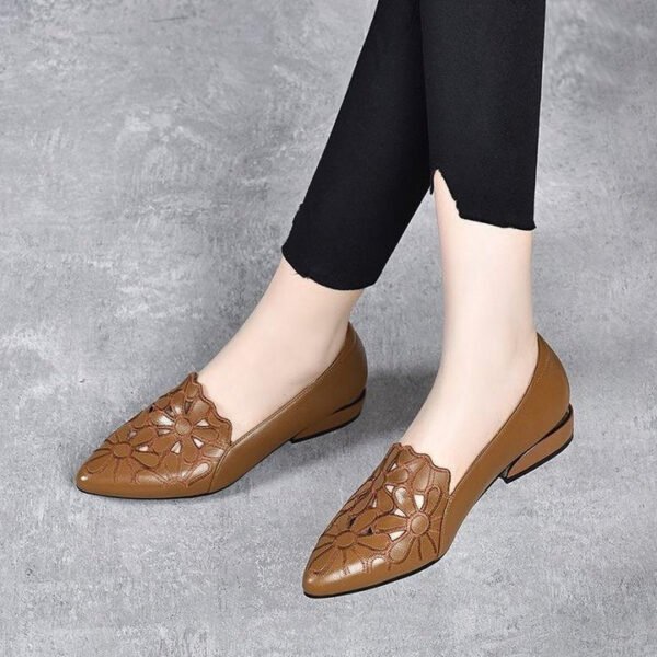 womens  leather  breathable  hollow  out  flower  low  heel  loafers