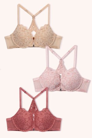 3 Pack Lacy Racerback Push Up Bra