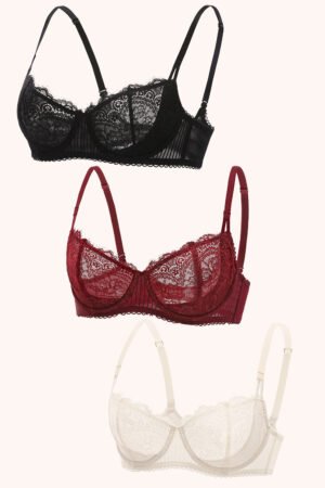 3 Pack Sexy Lace Push Up Balconette Bra