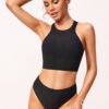 Ribbed High Neck Racerback Bikini Top
